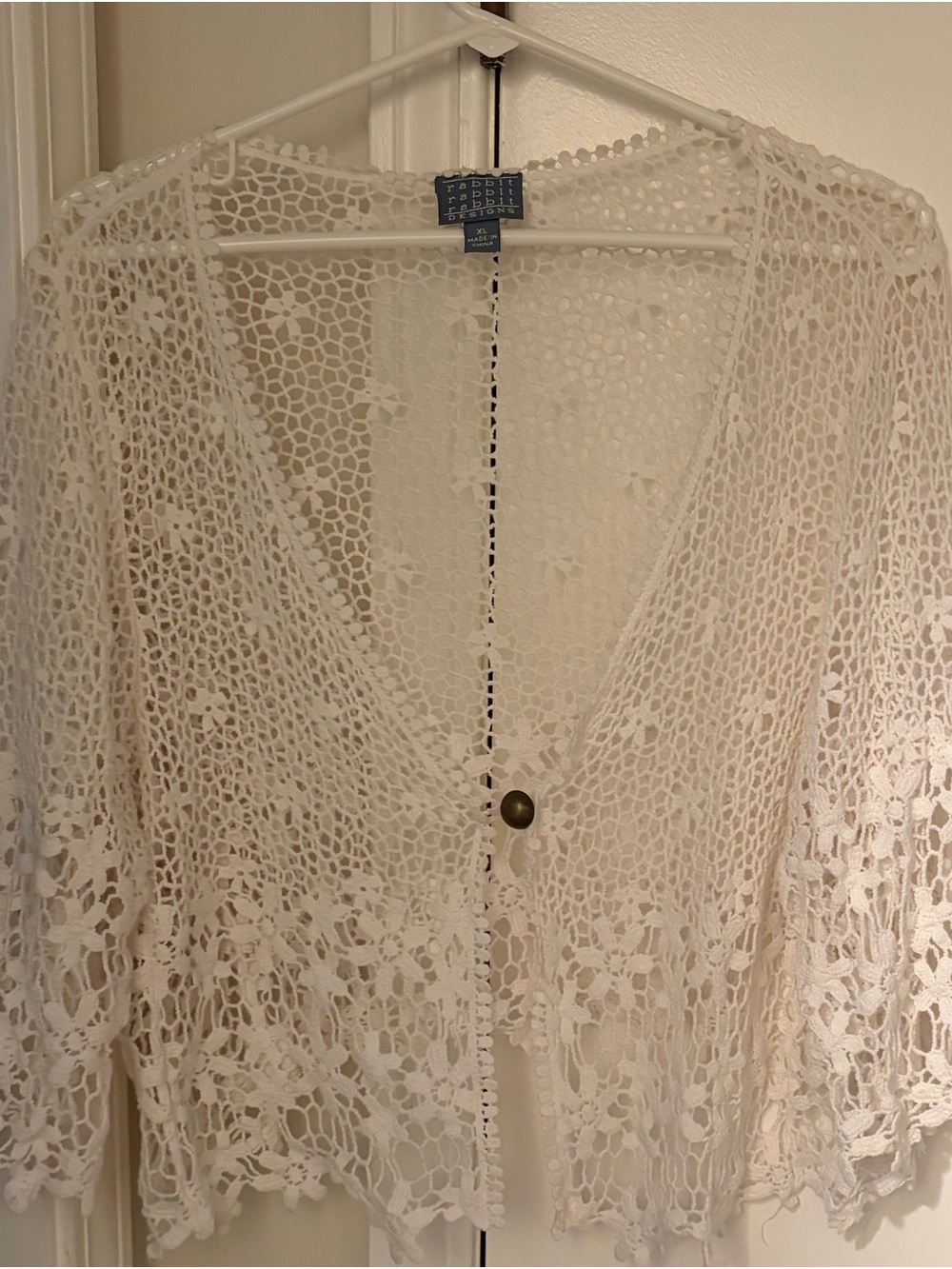 Rabbit Rabbit Rabbit Cream Crochet Knit Kimono Cover-Up